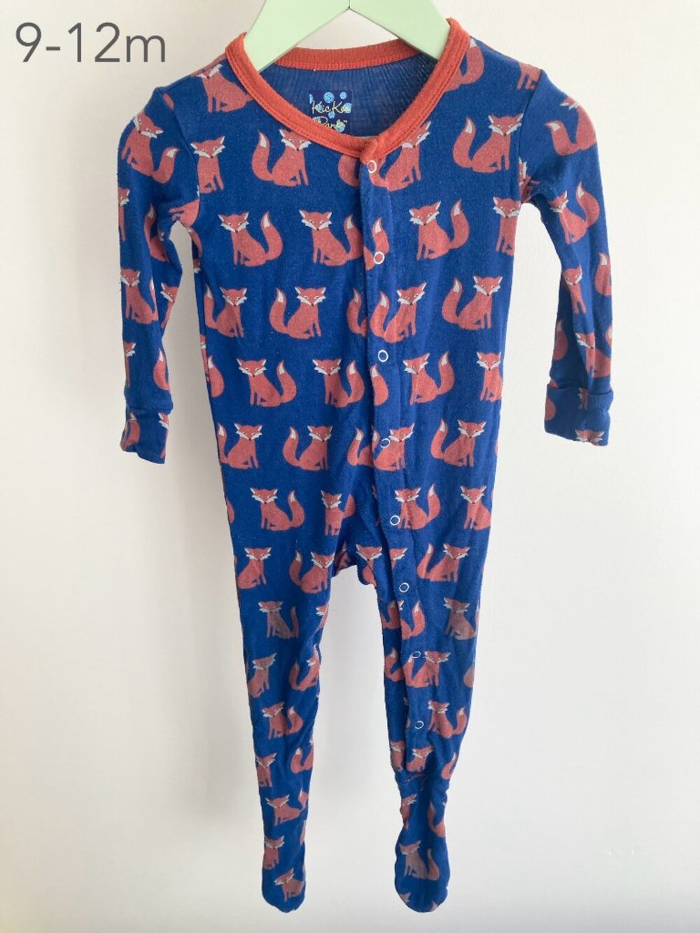 (🎨$3 PLAY) Kickee Pants 9-12 Months Baby Fox Blue Button Sleeper
